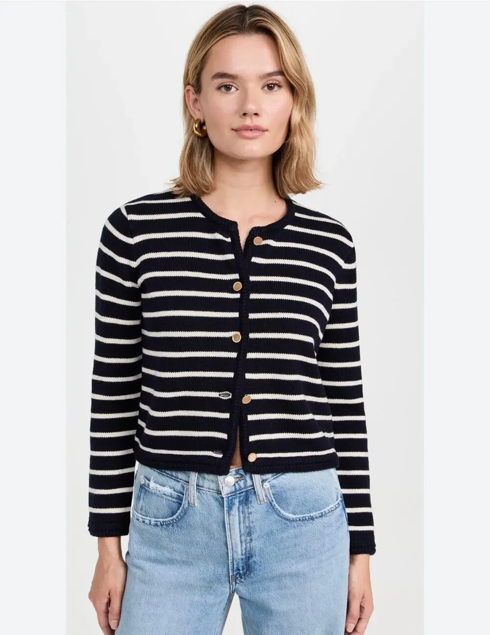 FRAME Stripe Merino Wool & Cotton Cardigan - Size Small (New)